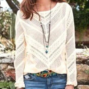Sundance Sheer Lace for Days Crochet Cream Top M
